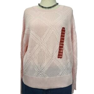 NWT Express Pointelle Knit Diamond Sweater Women's XL Pink Lightweight Spring